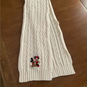 White Cable Knit Scarf with Mickey Mouse Patch